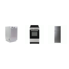 3 STAINLESS APT SIZE APPLIANCE PKG : ELEMENT 20" SMOOTHTOP ELECTRIC RANGE OVEN, 21.3"W 7.4CF Top Freezer Refrigerator, AND AVANTI 18" DISHWASHER