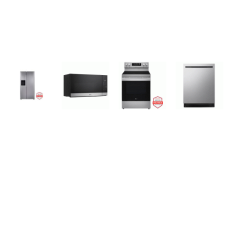 LG 4 STAINLESS APPLIANCE PKG : SMOOTH TOP RANGE OVEN, OTR MW, Dishwasher 46 dBA, 27CF Side-by-side Refrigerator EXT WD