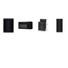4 BLACK APPLIANCE PKG : Frigidaire Smooth Top Electric Range Oven, OTR MW, DISHWASHER, And Whirlpool 30"W Top Freezer Refrigerator