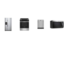 Whirlpool 4 Stainless : Slide In Electric Range Self-Cleaning Oven, 1.7CF OTR MW 300 CFM, 57dBA Dishwasher, 25CF Side-by-Side Refrigerator EXT WD